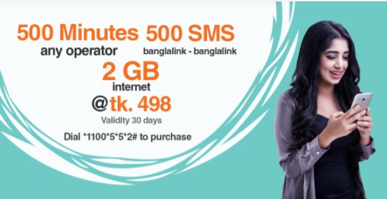 Banglalink 500Minutes, 2GB Internet & 500SMS 498Tk Offer